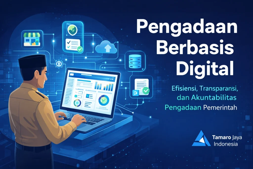 Ilustrasi sistem pengadaan berbasis digital pemerintah untuk meningkatkan transparansi, efisiensi, dan pengelolaan vendor