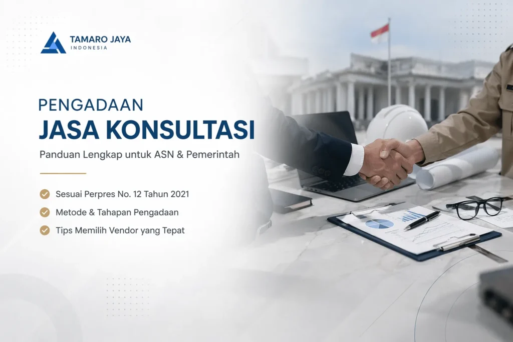 Gambar pengadaan jasa konsultasi untuk ASN dan pemerintah dengan ilustrasi kerja sama profesional
