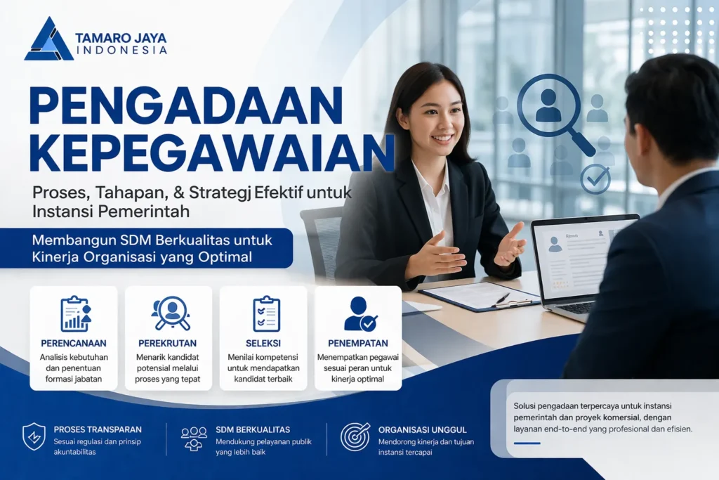 Ilustrasi proses pengadaan kepegawaian mulai dari perencanaan, rekrutmen, hingga penempatan pegawai dalam instansi pemerintah
